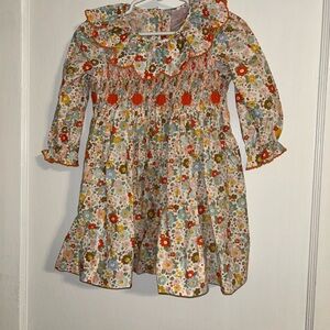Floral Kids Dress with Ruffled Collar and pumpkin detail